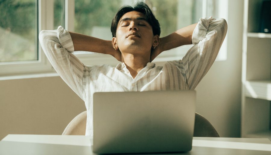 A man taking a mindful break from the screen