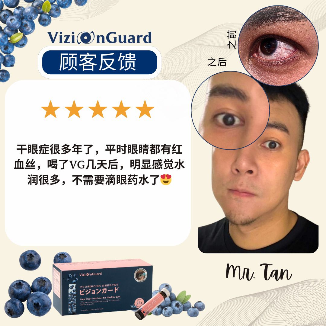 Mr. Tan testimonial — 5 stars, before/after eye comparison